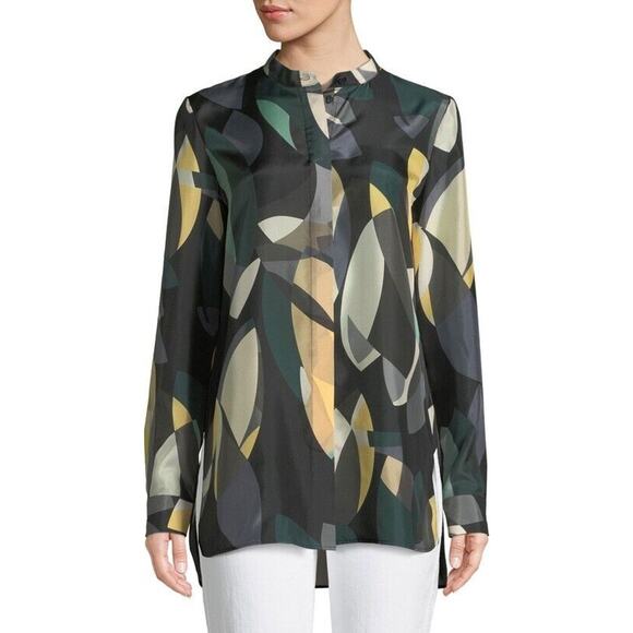 Lafayette 148 Blouse Womens Small Brayden Ornamental Mosaic Silk Button Front - Picture 1 of 13